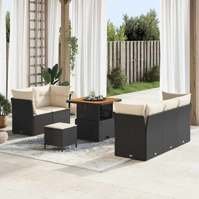 vidaxl Gartensofa-Set aus Polyrattan mit 8-teiligen Modulen und Kissen in Schwarz und Creme - Bild 1