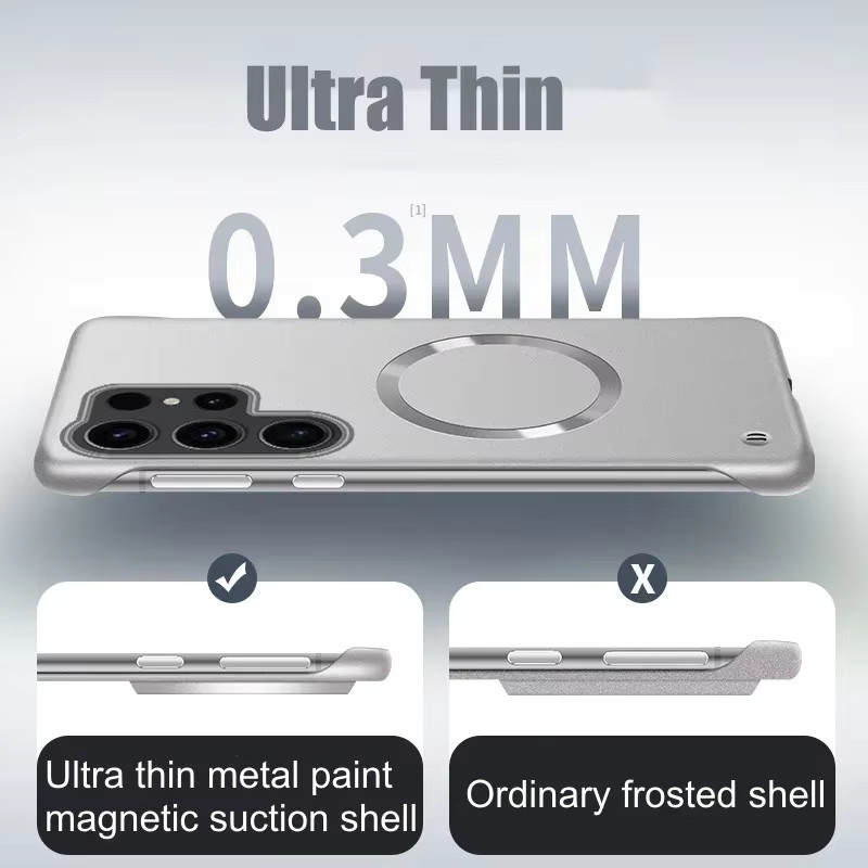 Rahmenlose magnetische Metall-Schutzhülle für Samsung Galaxy S25 S24 S23 S22 Ultra Plus in Silber und Grün, stoßfeste ultradünne Hartschale mit Wireless Charge Unterstützung - Bild 2