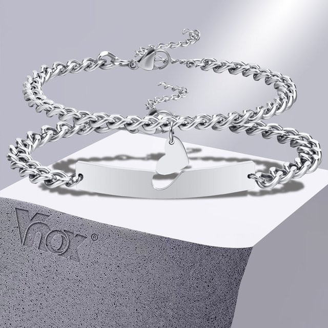 Vnox Armband, Edelstahl, Silber, Herz-Charm, Unisex - Bild 1