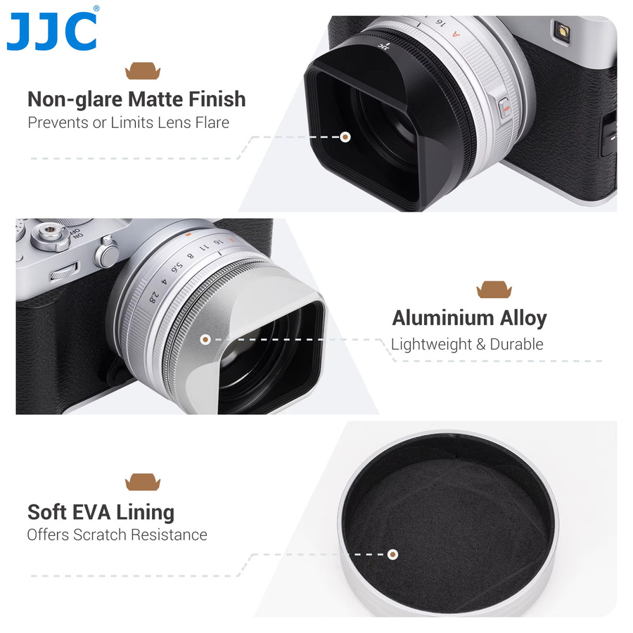 JJC Metall-Quadrat-Gegenlichtblende für Fujifilm XF 23mm F2.8 R WR und XF 27mm F2.8 R WR Objektive in Schwarz oder Silber - Bild 2
