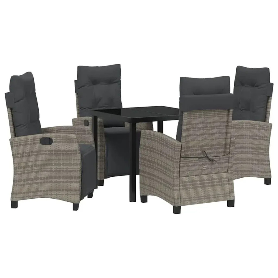 vidaXL Garten Essgruppe 5-teilig aus Poly-Rattan und Glas in Grau mit quadratischem Glastisch und 4 Stühlen - Bild 2