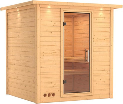 Karibu Sauna Sindi für 4 Personen aus Fichtenholz in Beige, B/T/H: 221 x 198 x 212 cm - Bild 1
