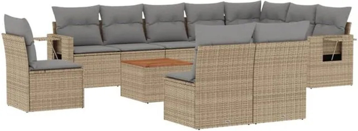 Vidaxl 11-tlg. Garten-Sofagarnitur aus Polyrattan mit Kissen in Beige und Grau - Bild 1
