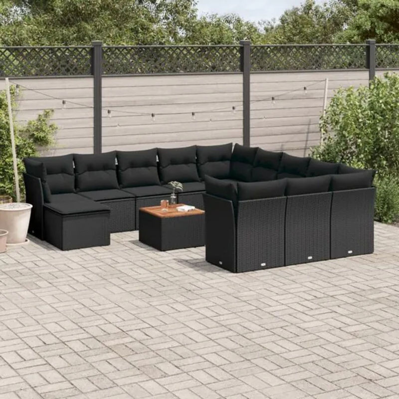 VIDAXL 13-tlg. Garten-Sofagarnitur aus Polyrattan mit Kissen in Schwarz und Braun - Bild 1