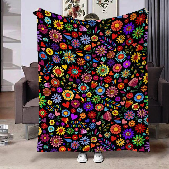 JMG Household Supplies Wohndecke mit Blumenmuster aus Flanell, Multicolour, B/B: 75 x 100 cm - Bild 1