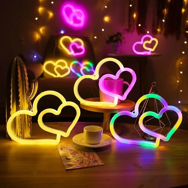 Bunte LED Neon-Leuchtreklame in Herzform für die Wanddekoration, Mehrfarbiges Nachtlicht für Kinderzimmer und besondere Anlässe, B/H: 21,0 x 15,5 cm - Bild 1