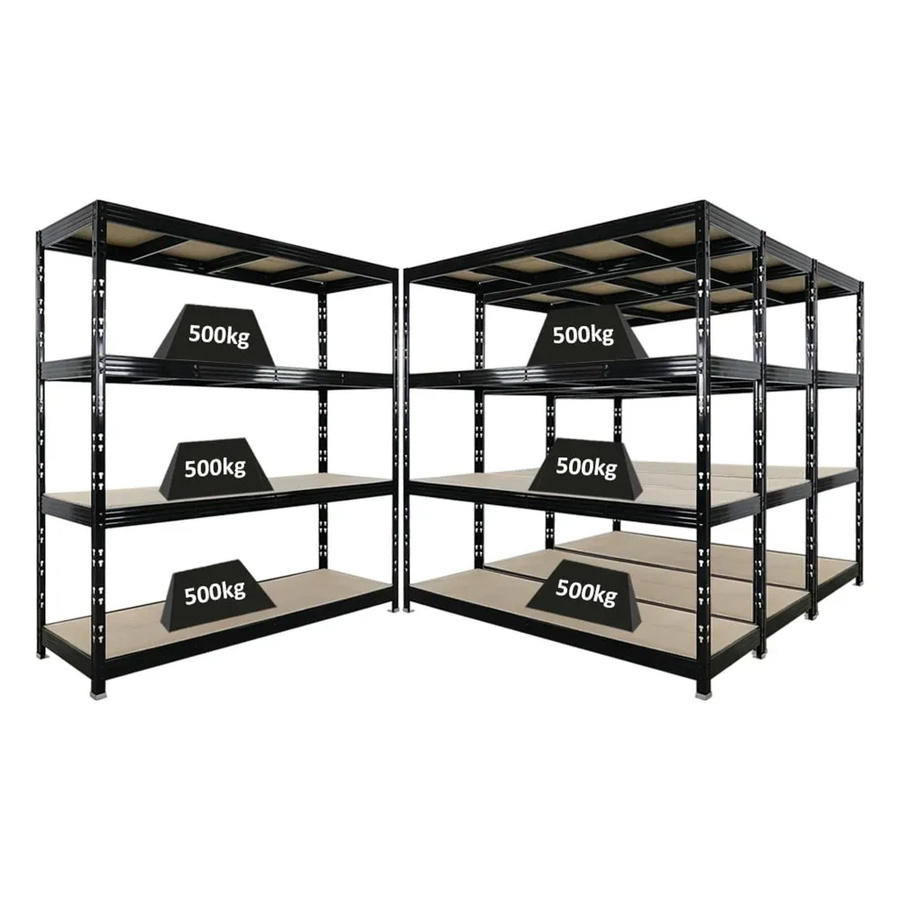 4er Set PROREGAL Rhino Profi Schwerlastregal Schwarz mit 4 Spanplatten-Ebenen, B/H/T: 200 x 200 x 60 cm, 500 kg Fachlast pro Ebene - Bild 2