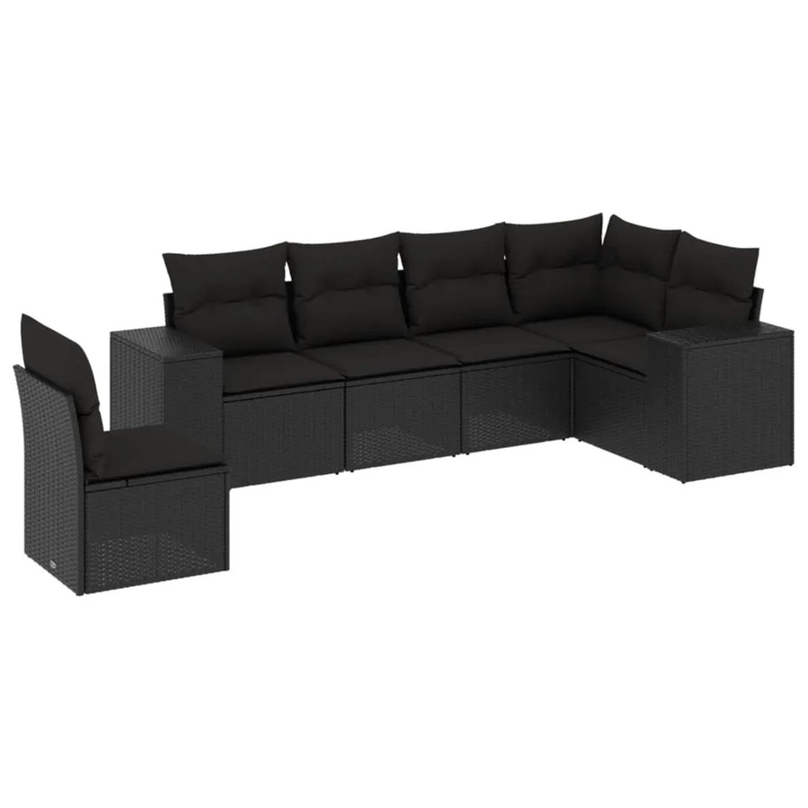 vidaXL 6-tlg Garten-Sofagarnitur in L-Form aus Polyrattan mit Kissen in Schwarz - Bild 2