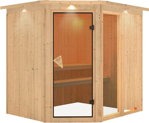 Karibu Sauna Paide 2 für 3 Personen aus Fichte in Beige, B/T/H: 202 x 184 x 210 cm - Bild 1