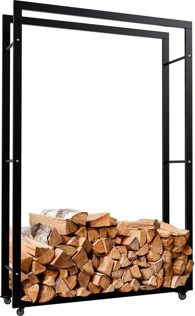 CLP Kaminholzständer Keri aus schwarzem Metall mit Rollen als modernes Kaminholzregal zur Aufbewahrung von Brennholz - Bild 1