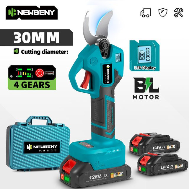 NEWBENY Bürstenlose elektrische Gartenschere in Türkis, kabellose Schneiderschere für Obstbaumzweige, kompatibel mit Makita LXT Akku - Bild 1