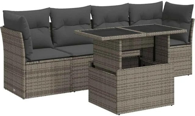 vidaXL 5-teilige Garten-Sofagarnitur aus Poly-Rattan mit Kissen in Grau - Bild 1