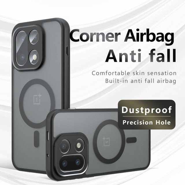 Stoßfeste Silikonhülle mit MagSafe Magnet für OnePlus 15 13 12 T R NORD 5 4 5G in Schwarz mit matter Rückseite - Bild 1
