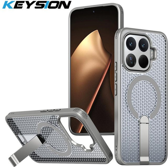 KEYSION Magnetische Hülle für Xiaomi 17T Pro 5G und Xiaomi 17T 5G mit kühlender Hohlstruktur, verstecktem Ständer und stoßfestem Schutz, Grau - Bild 1