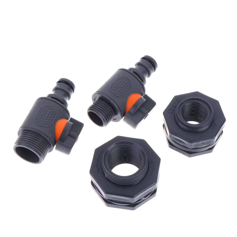 ESHYLALA Wassertankadapter mit Ventil aus PVC für die Regenwassersammlung, Schwarz - Bild 2