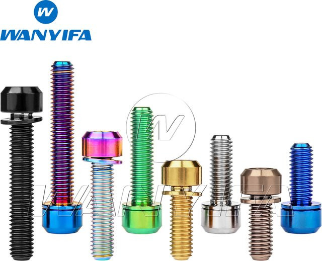 Wanyifa Titanschraube mit Sechskantkopf und integrierter Unterlegscheibe für Fahrradlenkervorbau, Titan, Blau/Mehrfarbig - Bild 1