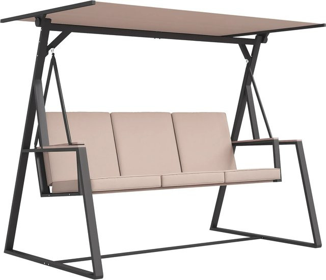 Outsunny Hollywoodschaukel 3-Sitzer in Khaki mit verstellbarem Sonnendach und Polstern, B/T/H: 205 x 130 x 175 cm - Bild 1