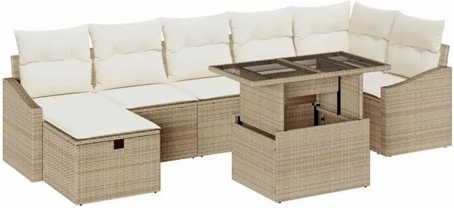vidaXL Garten-Sofa-Set aus Poly-Rattan in Beige-creme, 8-teiliges modernes Loungemöbel-Set mit Tisch und Polstern - Bild 1