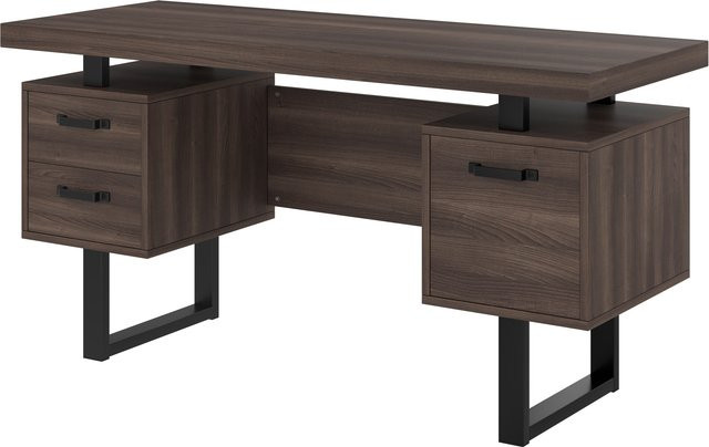 NK Space Schreibtisch mit Schubladen aus MDF und Metall in Schwarz und Braun, B/T/H: 135 x 54 x 76 cm - Bild 1
