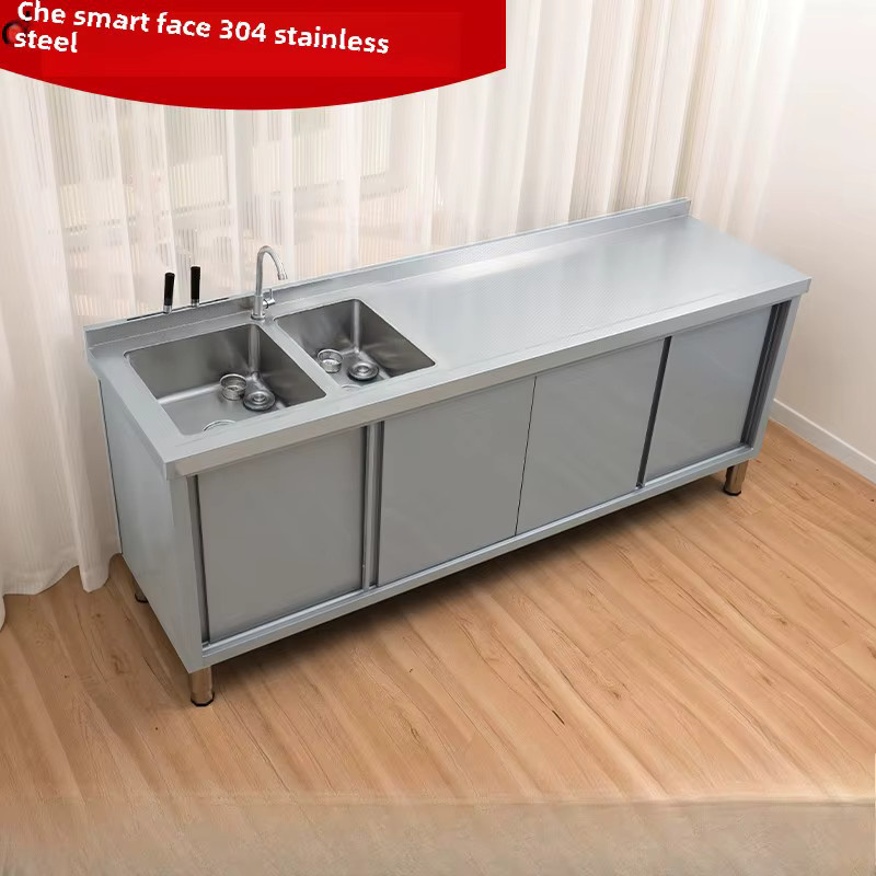 WL Edelstahl-Poolkonsole mit integriertem Stauraum, Gemüsebecken, Herd und Schrank - Bild 1