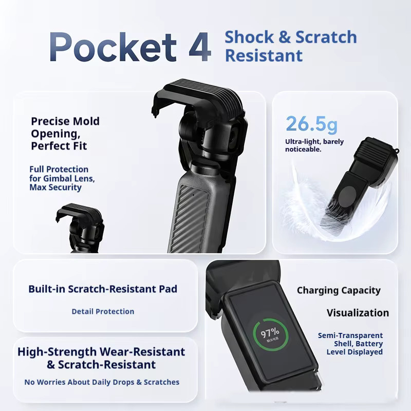 DIXSG Stoßfeste und klappbare Schutzhülle für DJI Osmo Pocket 4 Gimbal in Schwarz - Bild 3