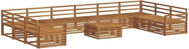 vidaXL Sofagarnitur aus Akazie Massivholz in Braun, 11-teiliges Lounge-Set im U-Shape mit Latten-Design - Bild 1