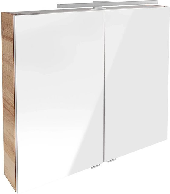 Fackelmann Spiegelschrank B.Brillant in Asteiche mit LED-Beleuchtung, Sensor-Schalter und Steckdose, B/H/T: 80 x 68 x 15,8 cm, braun - Bild 1