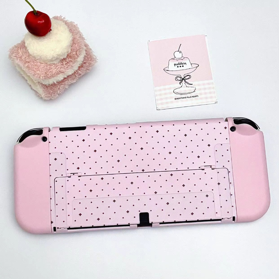 Bandai Cartoon Schutzhülle für Nintendo Switch OLED und Switch Lite, rosa gepunktet mit Katzenpfoten-Daumengriffen - Bild 2