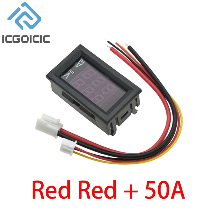ICGOICIC Mini-Digital-Voltmeter und Amperemeter mit Shunt, DC 0–100 V, 50 A, Dual-LED-Anzeige in Rot, Blau und Schwarz - Bild 2