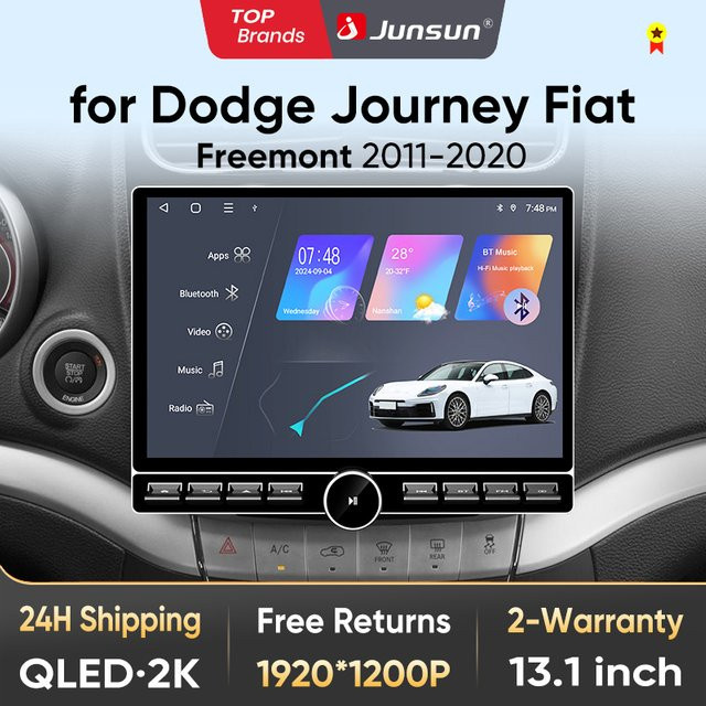 Junsun QLED Wireless CarPlay Android Auto Autoradio für Dodge Journey und Fiat Freemont 2011-2020 mit 13,1 Zoll Display in Schwarz - Bild 1