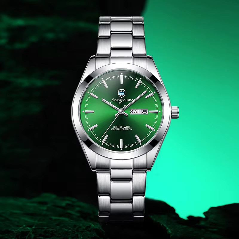 PAAZOMU Armbanduhr Quarz, Edelstahl, Grün, Herren - Bild 1