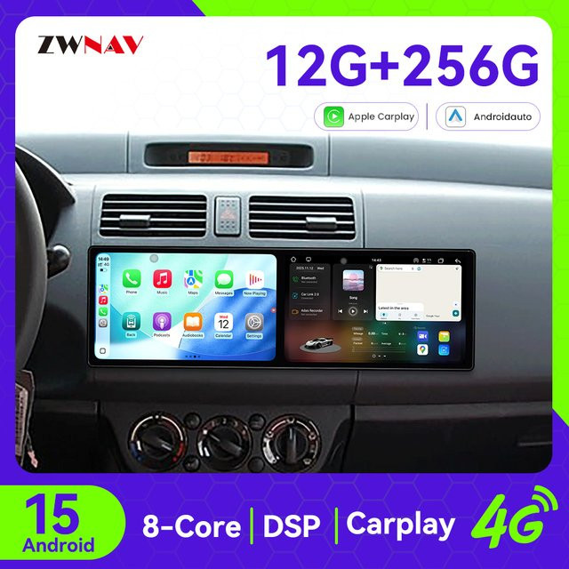 ZWNAV Android 15 Carplay Auto Radio mit Dual 10,1 Zoll Touchscreen und GPS Navigation für Suzuki Swift 2005-2010 in Schwarz - Bild 1