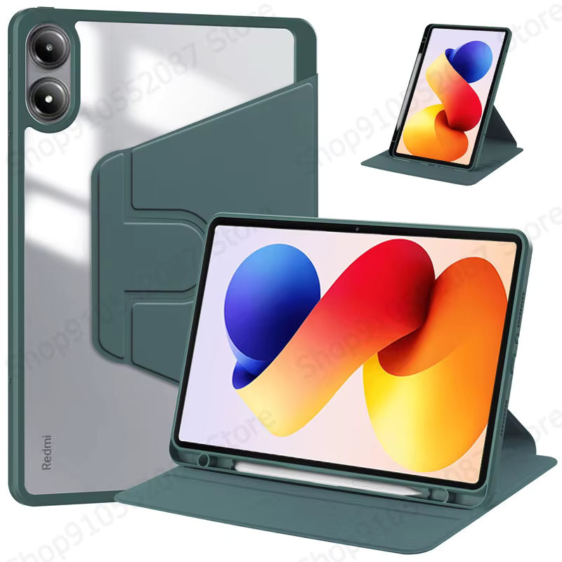VIGENCIA Funda für Redmi Pad 2 Pro mit Stifthalter, 360 Grad rotierbare Acryl Schutzhülle, Transparent/Blau, 12,1 Zoll - Bild 1
