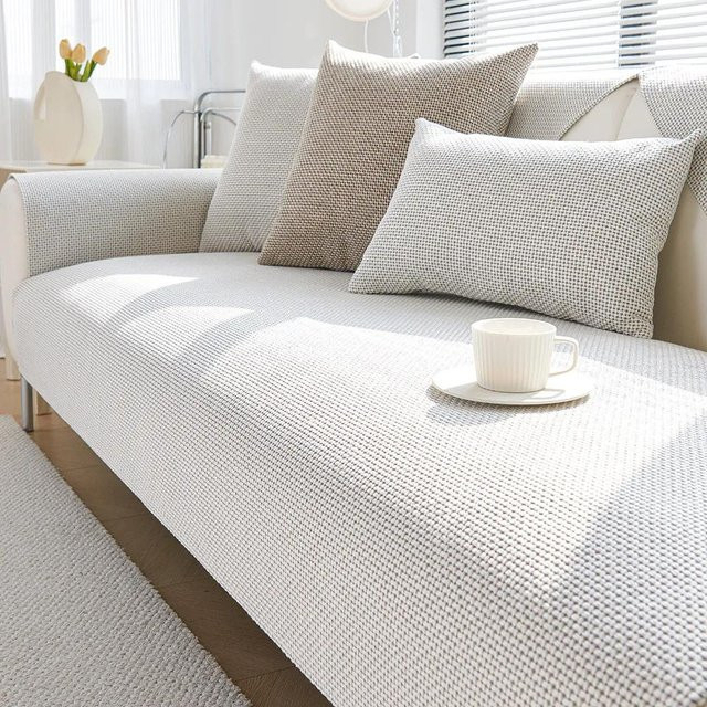 Waschbarer Chenille-Sofabezug von Your Warm Home in Beige, einfarbig und rutschfest, B/H: 70 x 90 cm - Bild 1
