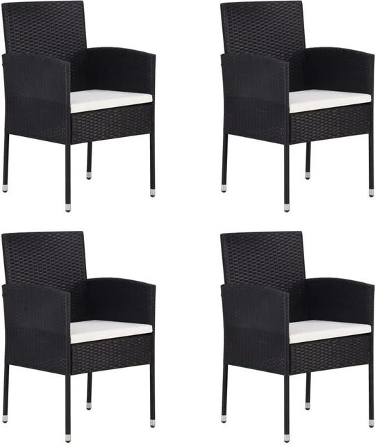vidaXL Gartenstuhl-Set aus Polyrattan mit Kissen in Schwarz und Cremeweiß, 4 Stück - Bild 1
