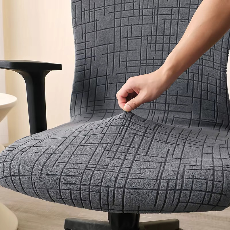 WANERQU Büro Stuhl Abdeckung aus Jacquard mit Streifen in Rot und Grau, elastische Stretch-Stuhlhusse, schmutzabweisend - Bild 2