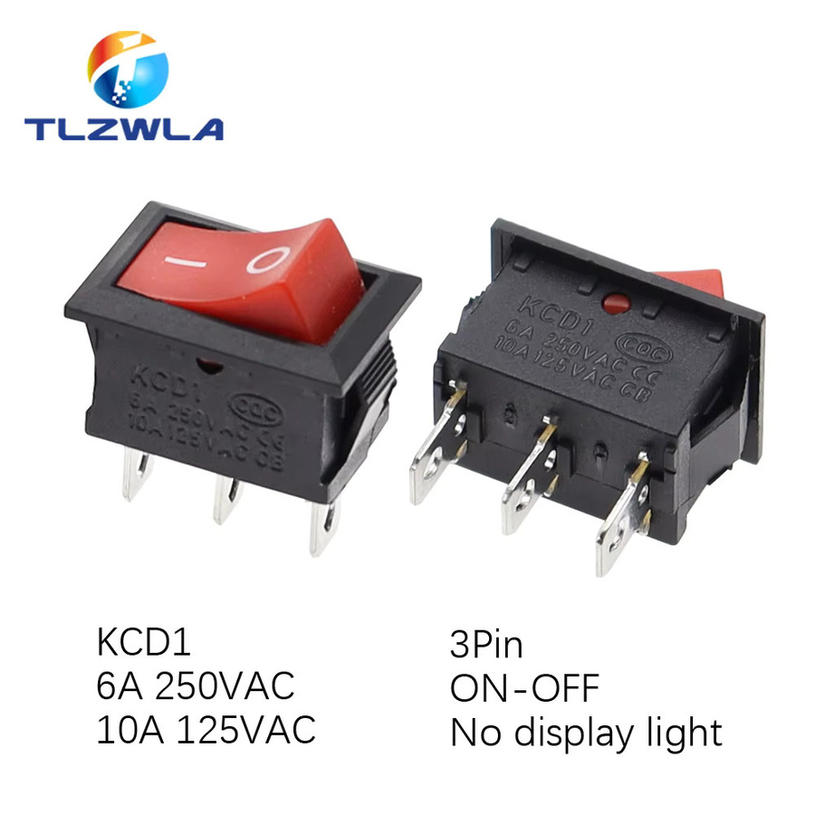 10er Set KCD1 Rocker Schalter Typ Schiff ON-OFF 2-Pin in Rot, Maße: 15 x 21 mm, 6A 250V 10A 125V - Bild 3