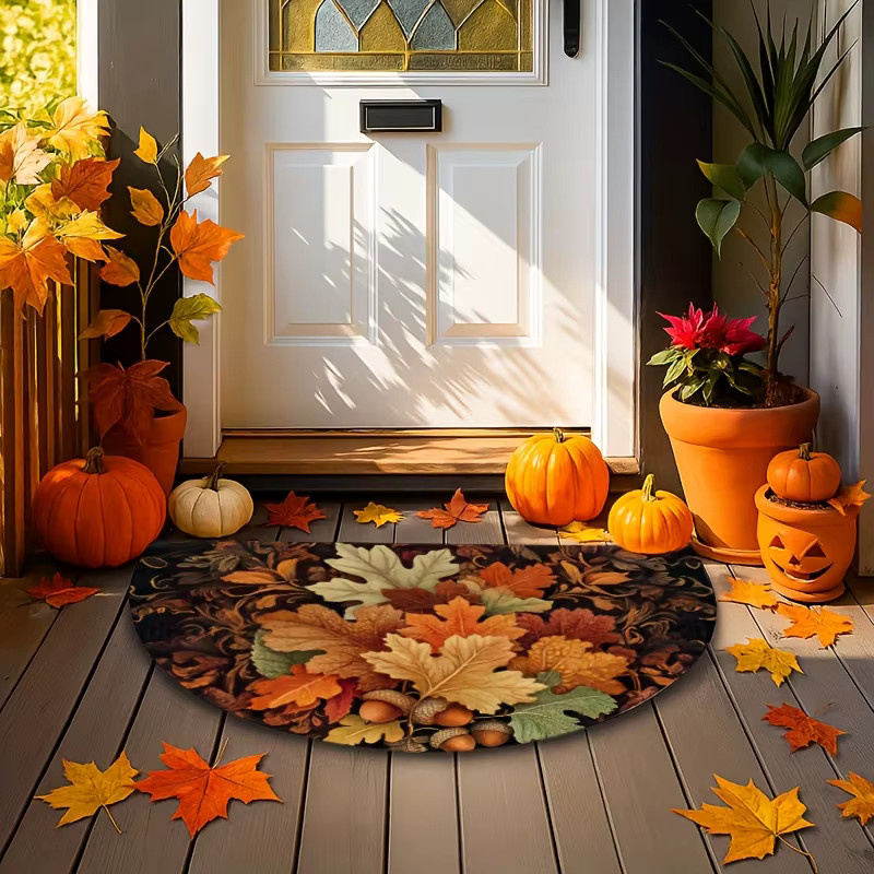 VIKAMA Halbkreis Bodenmatte mit Herbst-Ahornblatt-Design in Mehrfarbig, ideal für Eingang, Garten oder Küche - Bild 5