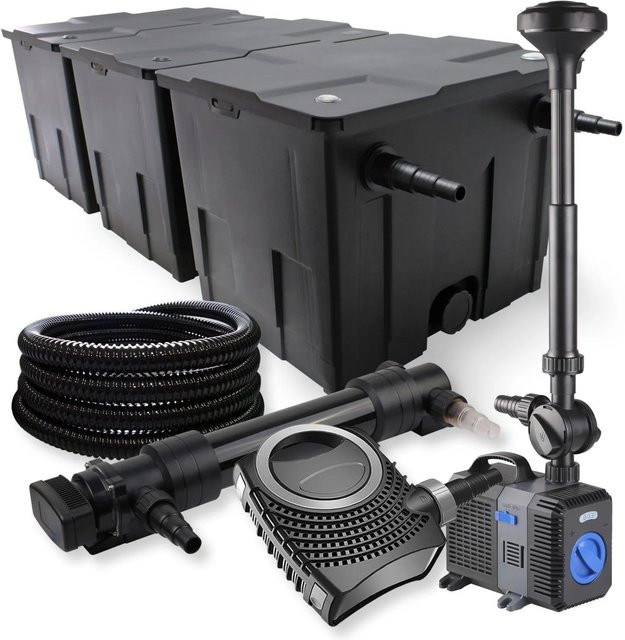 Sunsun 3-Kammer Filter Set Neo10000 mit 80W Pumpe, UVC Klärer und 25m Schlauch für bis zu 90000L Teich, Schwarz - Bild 1