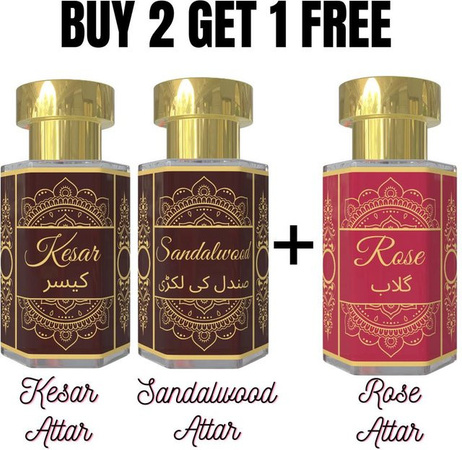 Heroot Parfümöle Kesar Attar, Sandelholz Attar, Rosen Attar, 3 x 6 ml, Unisex