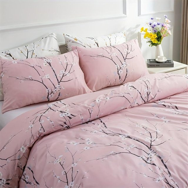 Bettwäsche-Set Lodestar mit Baumzweig-Druck in Pink, Mikrofaser Sommer-Bettwäsche mit Kissenbezügen, B/H: 203 x 229 cm - Bild 1