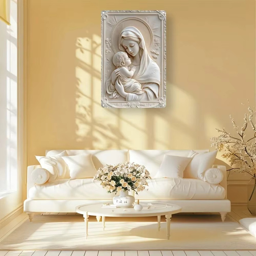 Quadratisches Aluminiumschild CIFBUY Baby Jesus Madonna zur Wandmontage, B/H: 30,0 x 20,0 cm - Bild 1