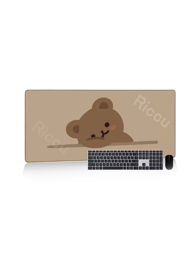 Riccu Mauspad mit Cartoon-Maus und Bär in Braun, große Schreibtischunterlage mit rutschfester Stichkante - Bild 4