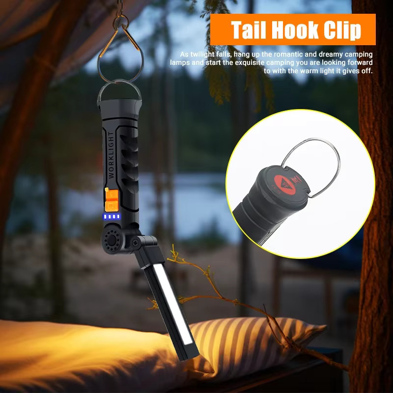 KDULIT COB 360 Grad drehbare LED-Taschenlampe, wiederaufladbare magnetische Arbeitsleuchte in Schwarz mit Aufhängehaken - Bild 5