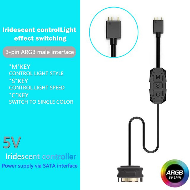 AuyiHomu ARGB PC-Lüfter Beleuchtungssteuerung 5V 3-Pin Mini Splitter mit SATA-Anschluss in Schwarz - Bild 1