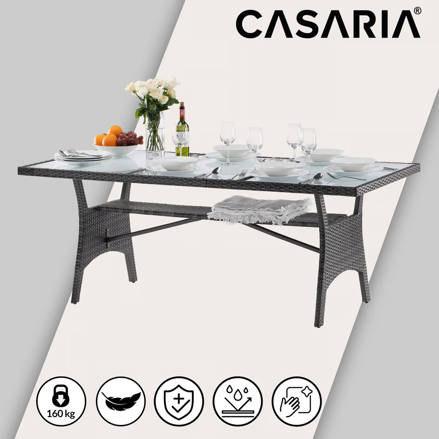 Casaria Gartentisch Takeo aus Polyrattan mit Glasplatte in Grau, B/T/H: 190 x 90 x 74 cm - Bild 2