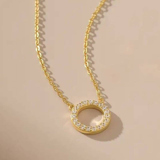 Huitan Halskette mit rundem Kreisanhänger, Zirkonia, Gold, Damen - Bild 1