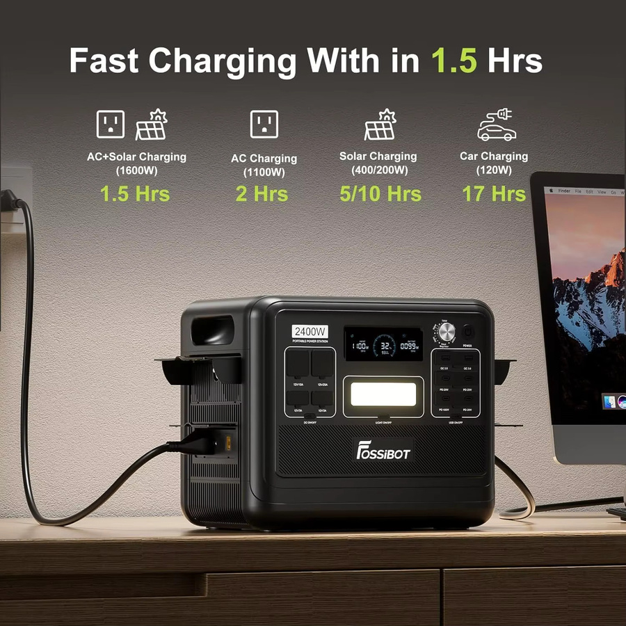 FOSSIBOT Tragbare Powerstation 2400W mit 2048Wh LiFePO4 Batterie, Solar-Generator in Schwarz mit 13 Anschlüssen und App-Steuerung - Bild 4
