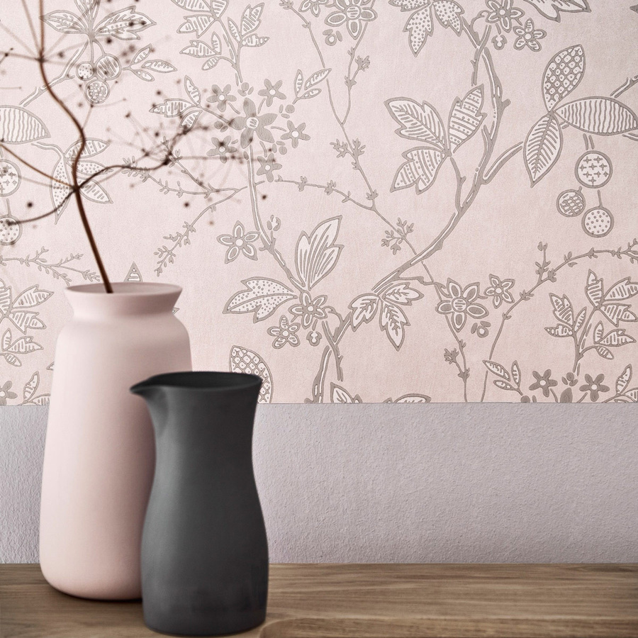 Little Greene Tapete Wrest Trail in Pink Plaster mit floralem Vintage-Botanical-Design - Bild 1