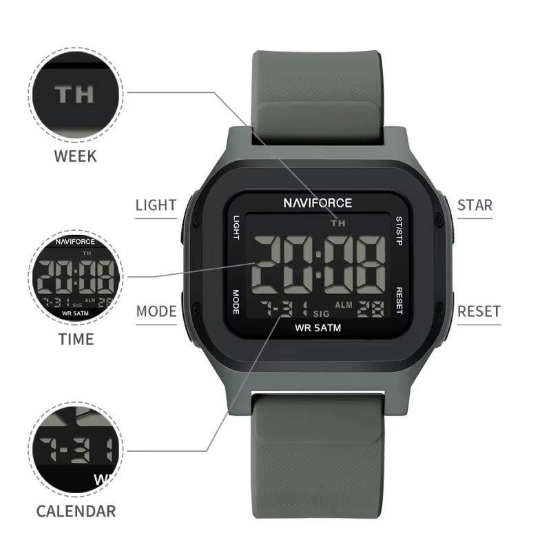 NAVIFORCE Herren-Armbanduhr, Digitaluhr, Kunststoff, Schwarz, 5 ATM - Bild 4